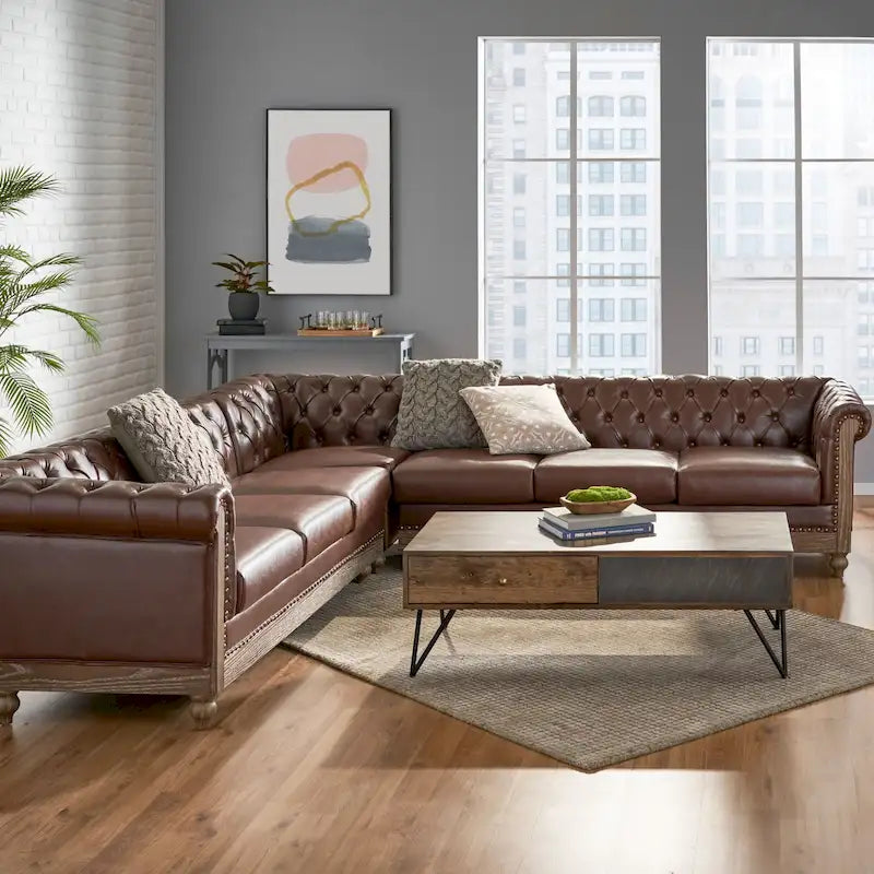 Castalia Chesterfield Tufted 7-Sitzer Ecksofa von Christopher Knight Home – 114,00 L x 70,00 B x 31,50 H