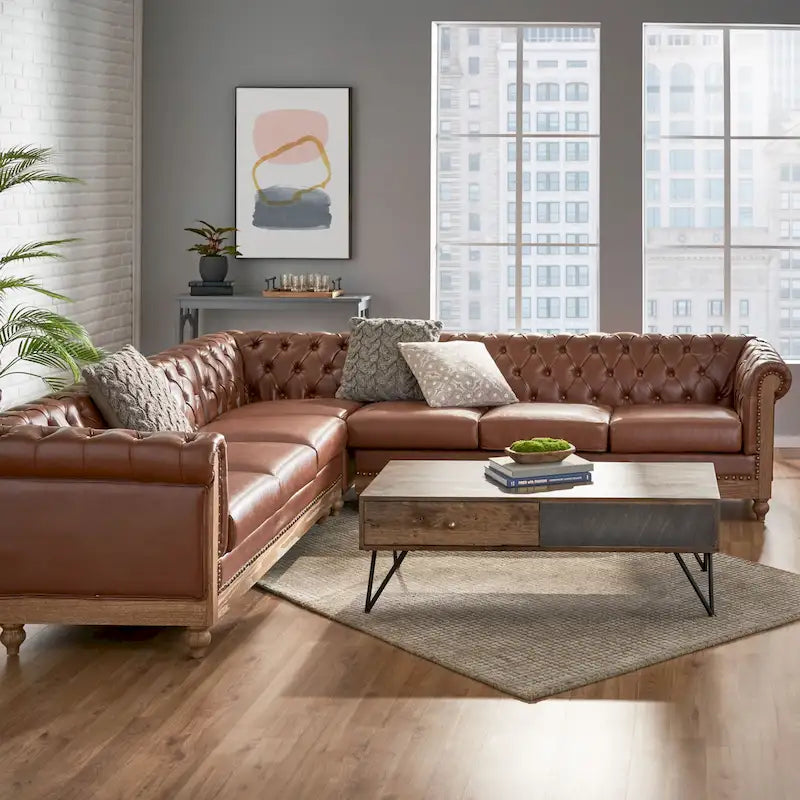 Castalia Chesterfield Tufted 7-Sitzer Ecksofa von Christopher Knight Home – 114,00 L x 70,00 B x 31,50 H