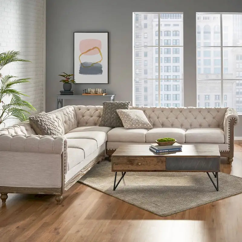 Castalia Chesterfield Tufted 7-Sitzer Ecksofa von Christopher Knight Home – 114,00 L x 70,00 B x 31,50 H
