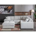 Roundhill Furniture Breton Modernes Modulsofa aus Stoff mit Knopfheftung und Ottoman, Oyster