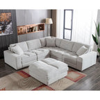 Roundhill Furniture Breton Modernes Modulsofa aus Stoff mit Knopfheftung und Ottoman, Oyster