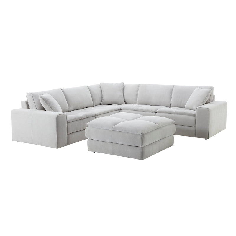 Roundhill Furniture Breton Modernes Modulsofa aus Stoff mit Knopfheftung und Ottoman, Oyster
