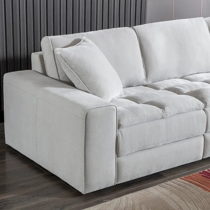 Roundhill Furniture Breton Modernes Modulsofa aus Stoff mit Knopfheftung und Ottoman, Oyster