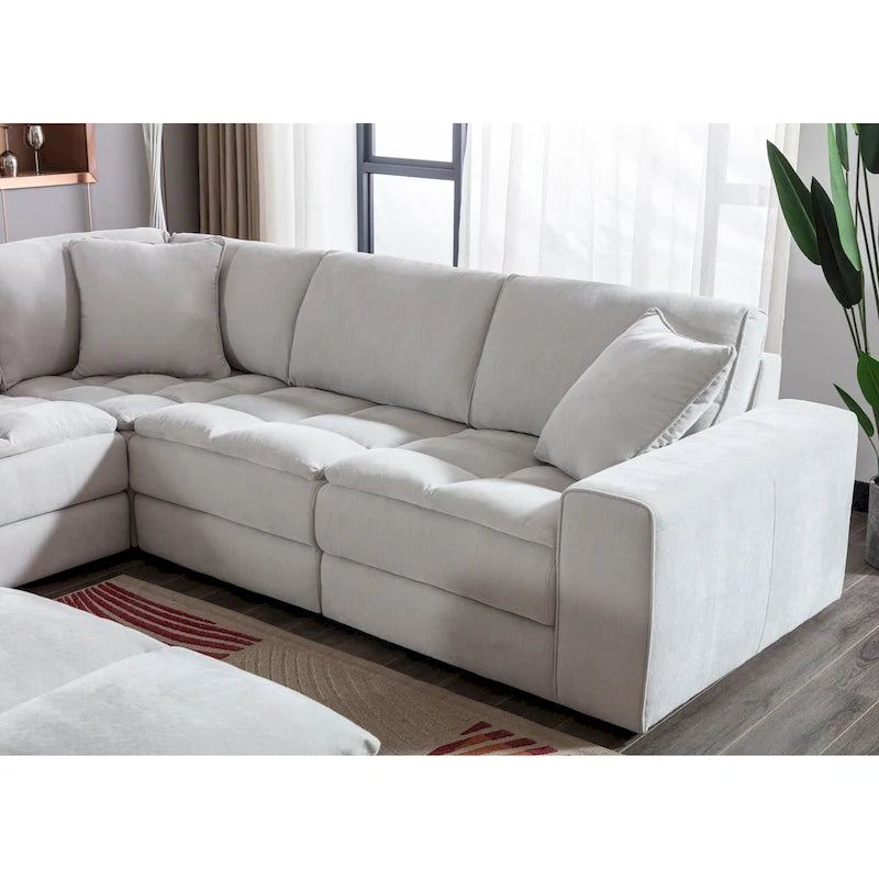 Roundhill Furniture Breton Modernes Modulsofa aus Stoff mit Knopfheftung und Ottoman, Oyster