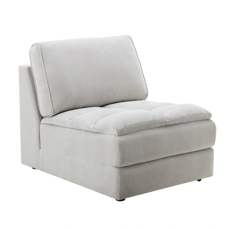 Roundhill Furniture Breton Modernes Modulsofa aus Stoff mit Knopfheftung und Ottoman, Oyster