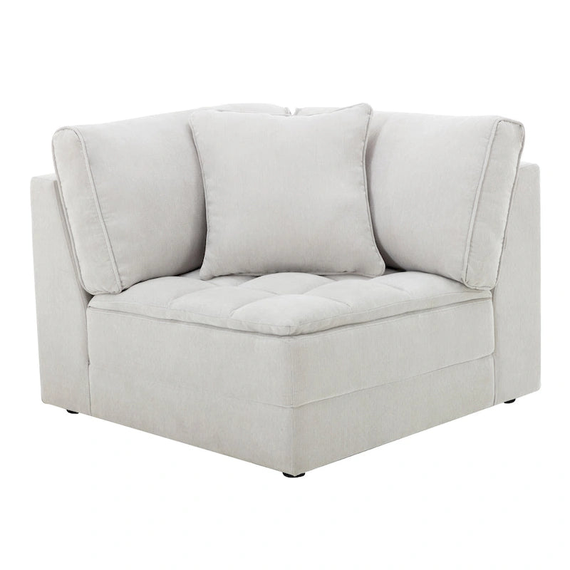Roundhill Furniture Breton Modernes Modulsofa aus Stoff mit Knopfheftung und Ottoman, Oyster