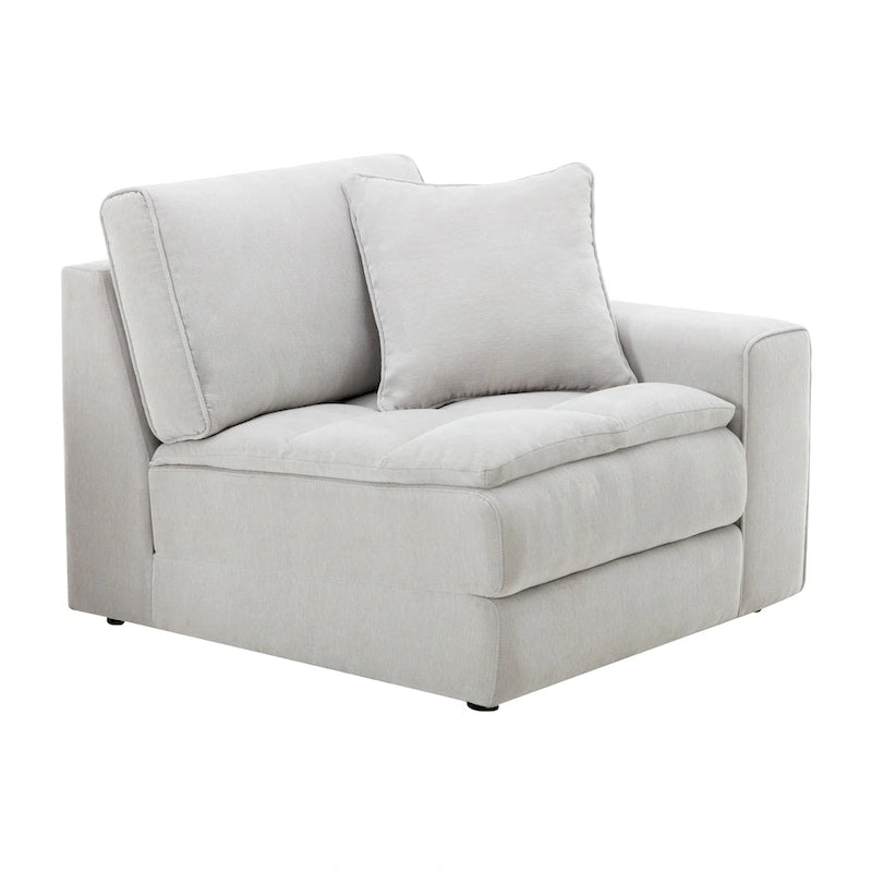 Roundhill Furniture Breton Modernes Modulsofa aus Stoff mit Knopfheftung und Ottoman, Oyster