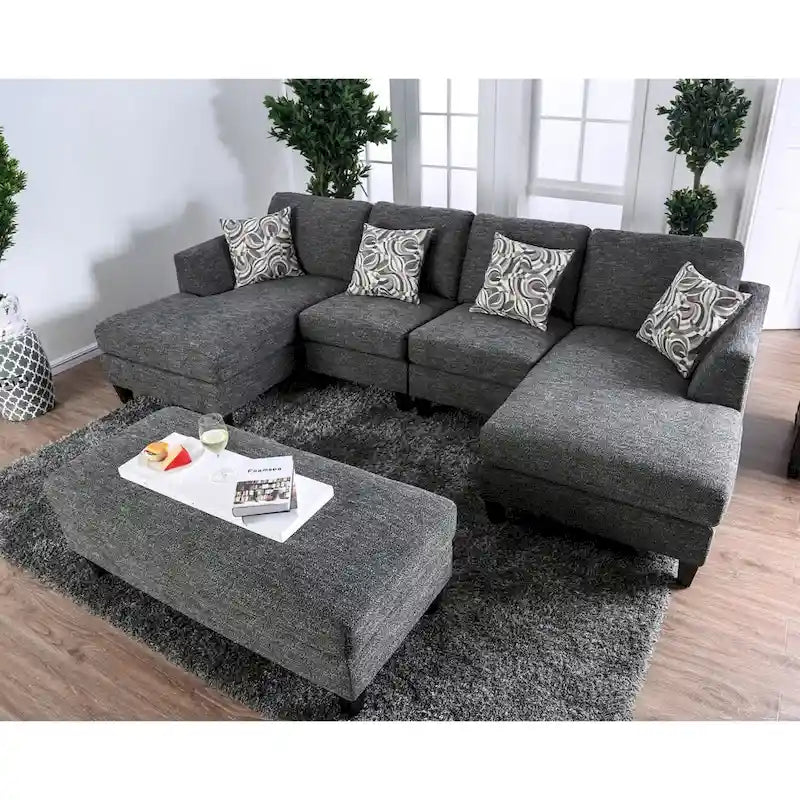 Lauf vierteiliges modulares Ecksofa aus modernem grauem Stoff von Furniture of America