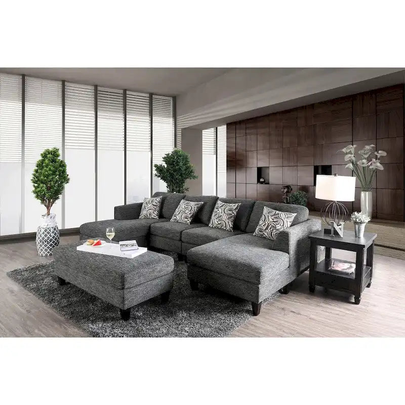 Lauf vierteiliges modulares Ecksofa aus modernem grauem Stoff von Furniture of America