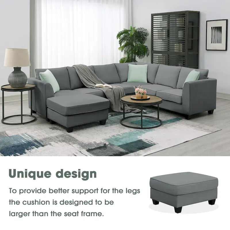 112*87 Ecksofa Sofas Wohnzimmer-Sets 7-Sitzer Modulares Ecksofa mit 3 Kissen, Grau