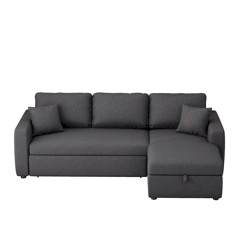 Polster Schlafsofa Ecksofa Grau mit Stauraum, 2 Wurfkissen