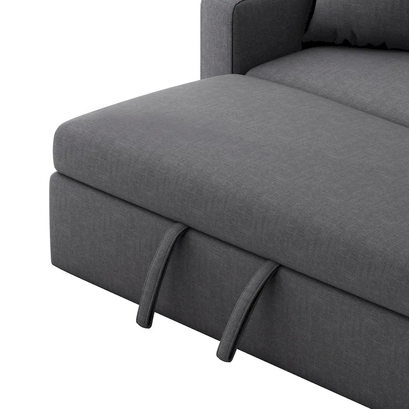 Polster Schlafsofa Ecksofa Grau mit Stauraum, 2 Wurfkissen