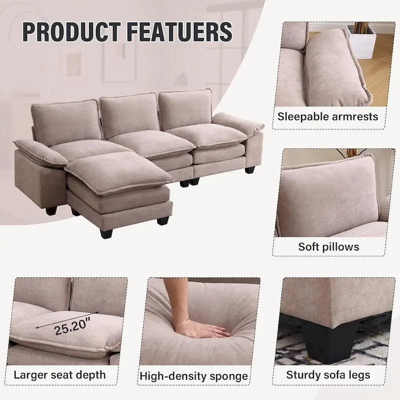 25.2 Tiefsitz-Ecksofa 3-Sitzer L-Form Design für Wohnzimmer