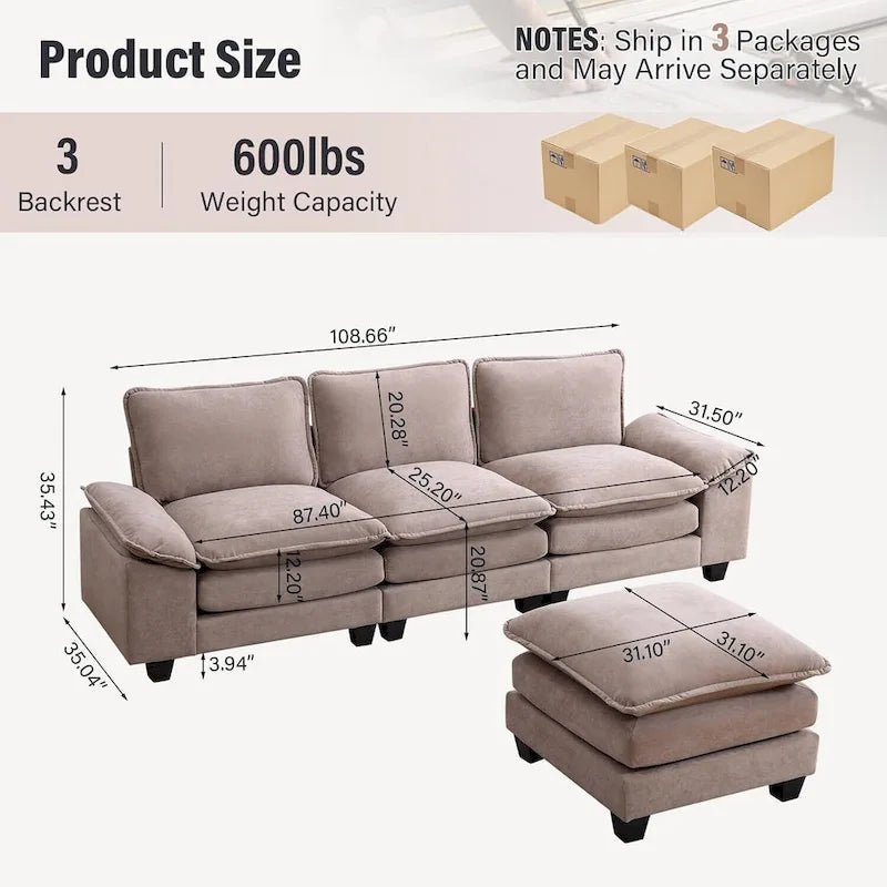 25.2 Tiefsitz-Ecksofa 3-Sitzer L-Form Design für Wohnzimmer