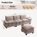 25.2 Tiefsitz-Ecksofa 3-Sitzer L-Form Design für Wohnzimmer