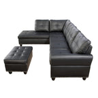 Schnittsofa aus Kunstleder mit Ottomane und 2 Kissen