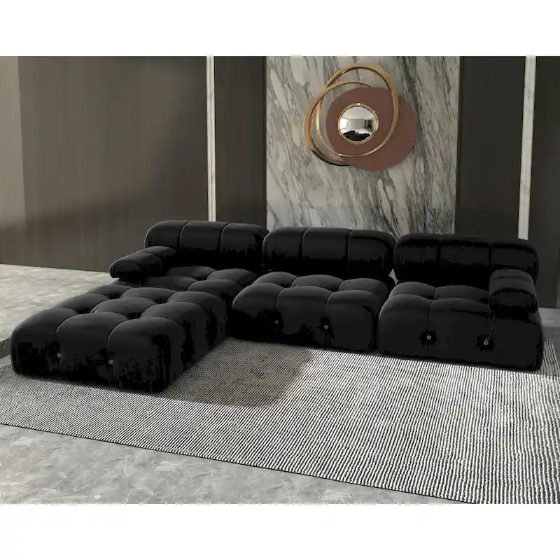 104 wandelbares modulares Sektionalsofa, L-förmiges minimalistisches Samtsofa mit Ottomane