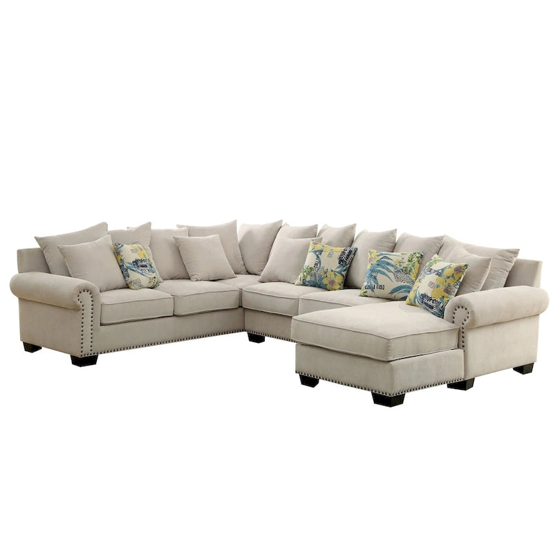 Riti Übergangs-Ecksofa mit beigem Stoffbezug und Nagelbesatz von Furniture of America