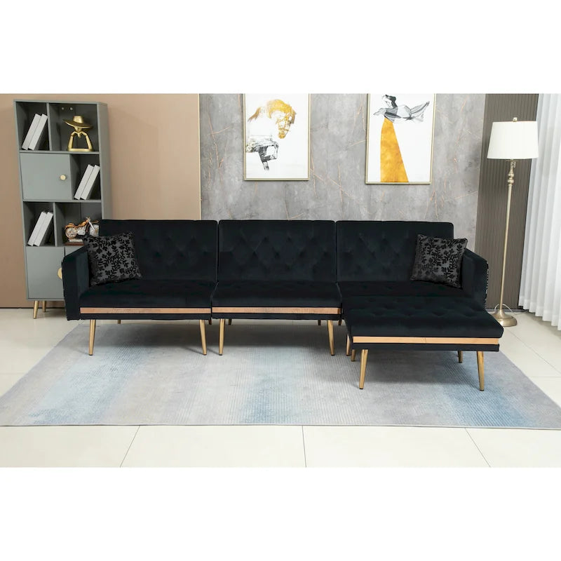 Gepolstertes Tufting-Schlafsofa in L-Form mit Ottoman aus Polyester