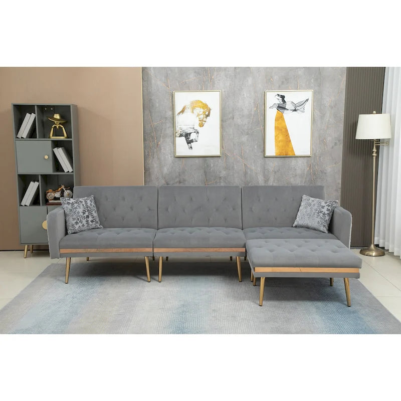 Gepolstertes Tufting-Schlafsofa in L-Form mit Ottoman aus Polyester