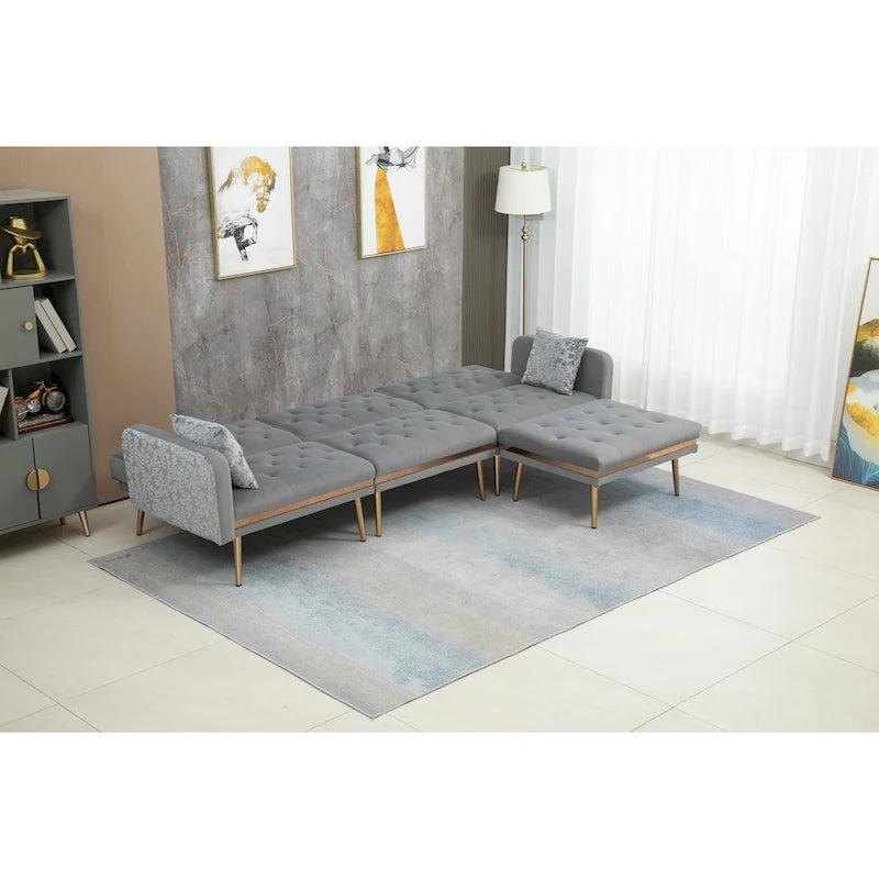 Gepolstertes Tufting-Schlafsofa in L-Form mit Ottoman aus Polyester
