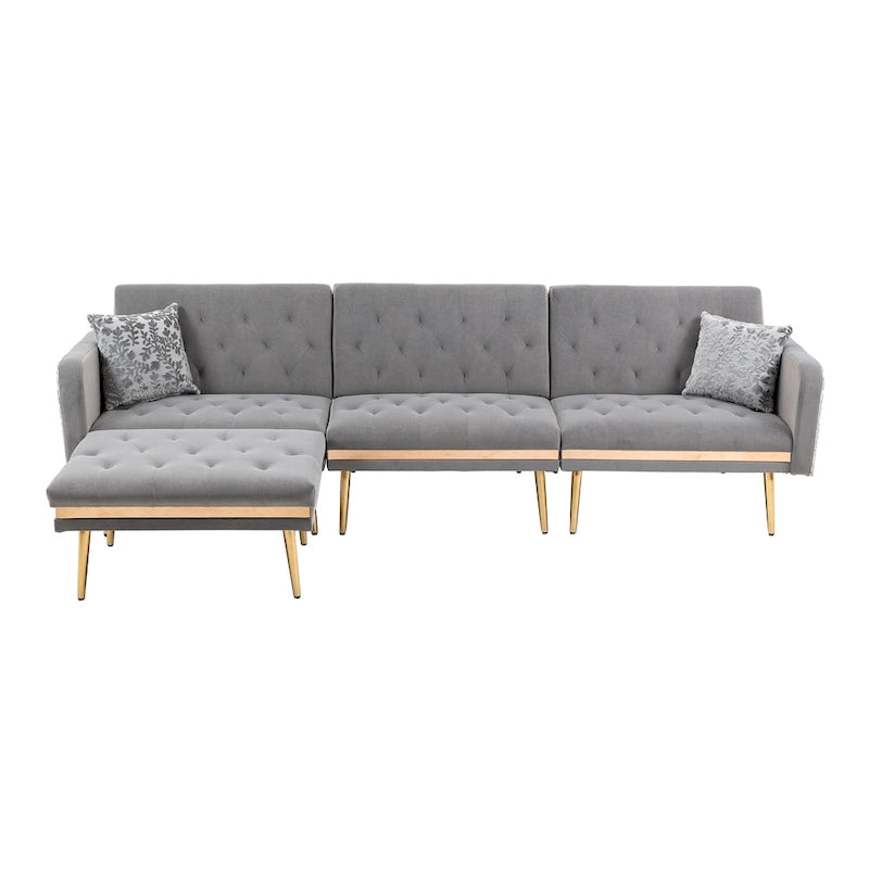 Gepolstertes Tufting-Schlafsofa in L-Form mit Ottoman aus Polyester