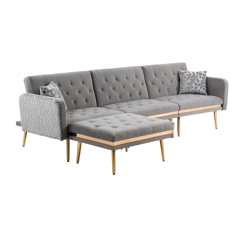 Gepolstertes Tufting-Schlafsofa in L-Form mit Ottoman aus Polyester