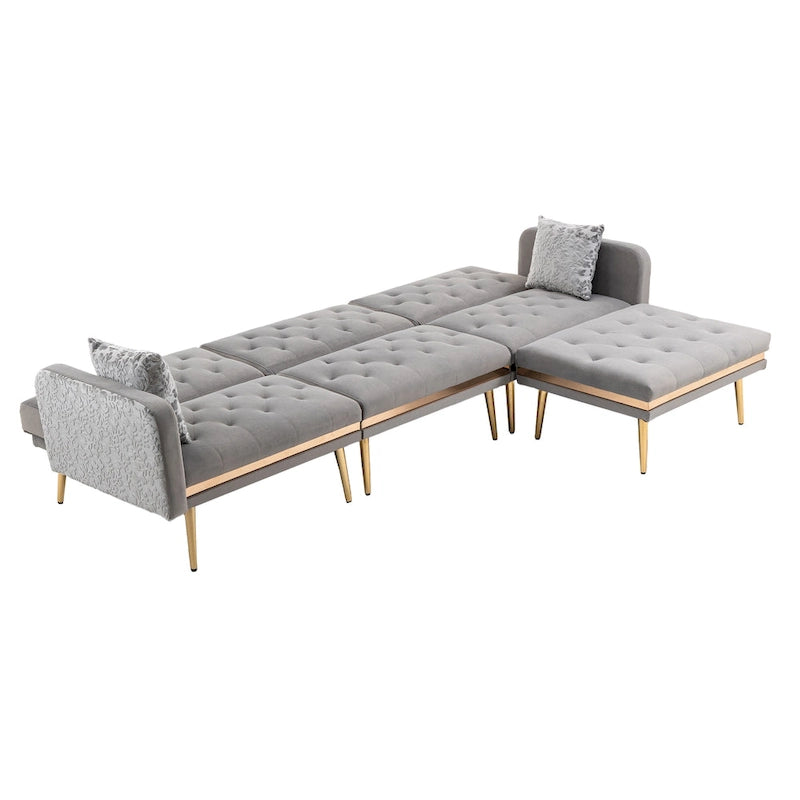 Gepolstertes Tufting-Schlafsofa in L-Form mit Ottoman aus Polyester