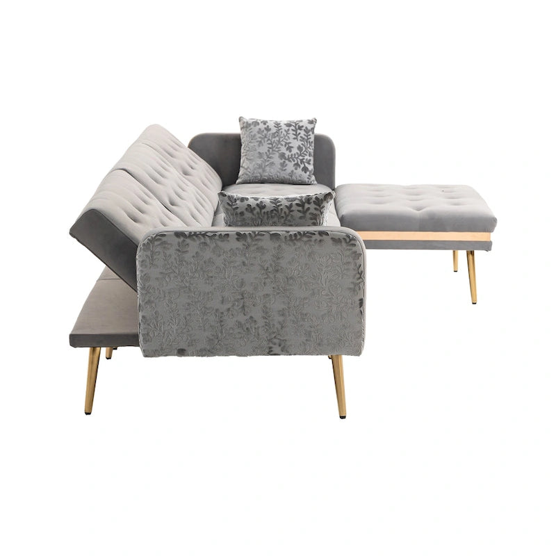 Gepolstertes Tufting-Schlafsofa in L-Form mit Ottoman aus Polyester