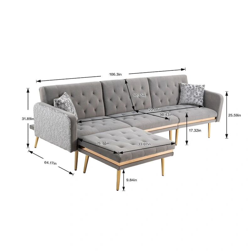 Gepolstertes Tufting-Schlafsofa in L-Form mit Ottoman aus Polyester