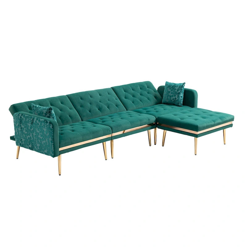 Gepolstertes Tufting-Schlafsofa in L-Form mit Ottoman aus Polyester