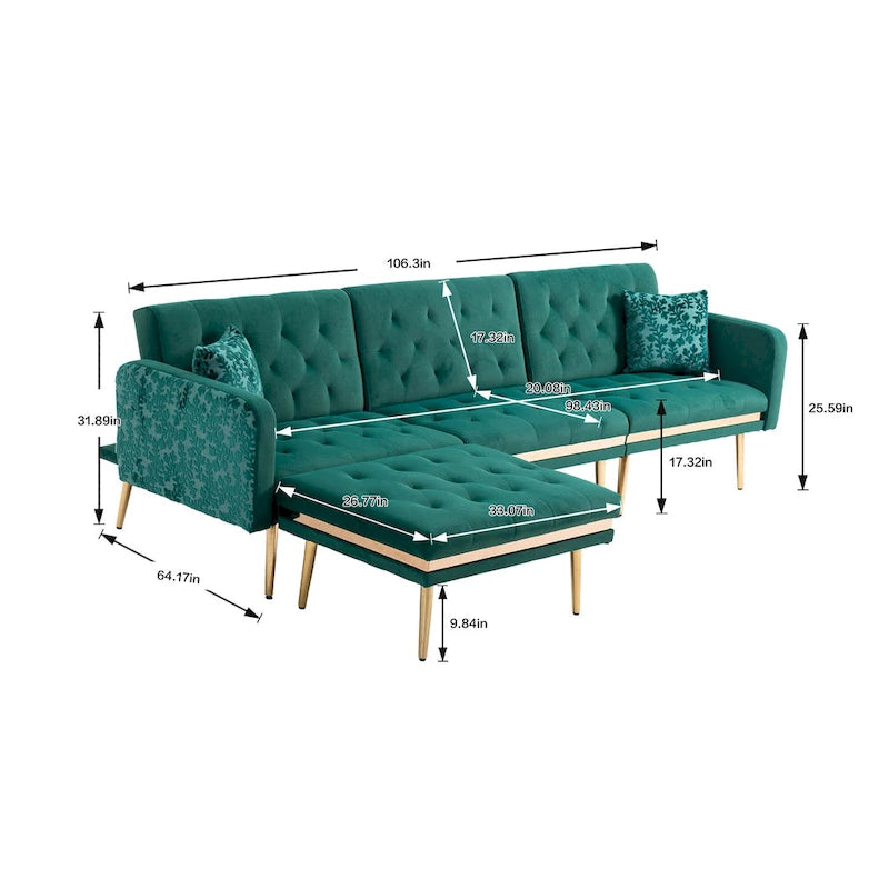 Gepolstertes Tufting-Schlafsofa in L-Form mit Ottoman aus Polyester