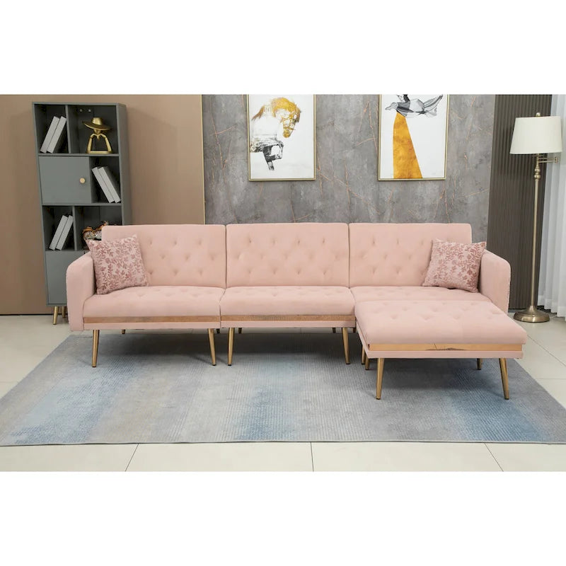 Gepolstertes Tufting-Schlafsofa in L-Form mit Ottoman aus Polyester