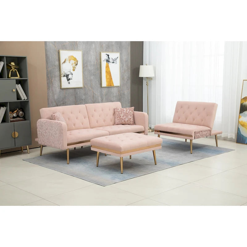 Gepolstertes Tufting-Schlafsofa in L-Form mit Ottoman aus Polyester