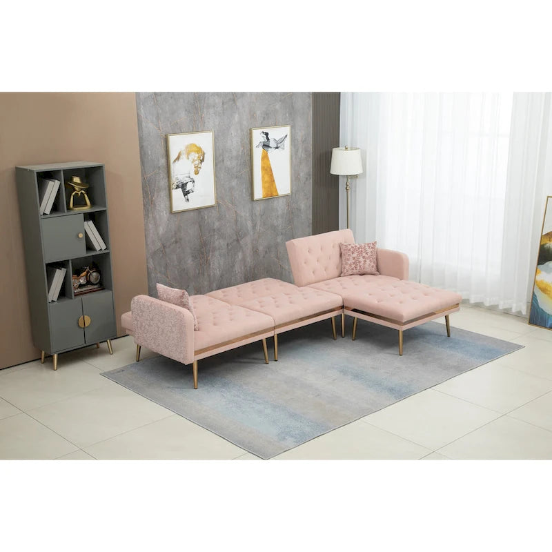 Gepolstertes Tufting-Schlafsofa in L-Form mit Ottoman aus Polyester