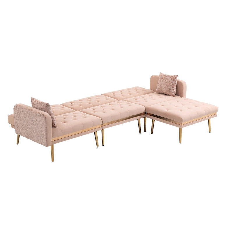 Gepolstertes Tufting-Schlafsofa in L-Form mit Ottoman aus Polyester