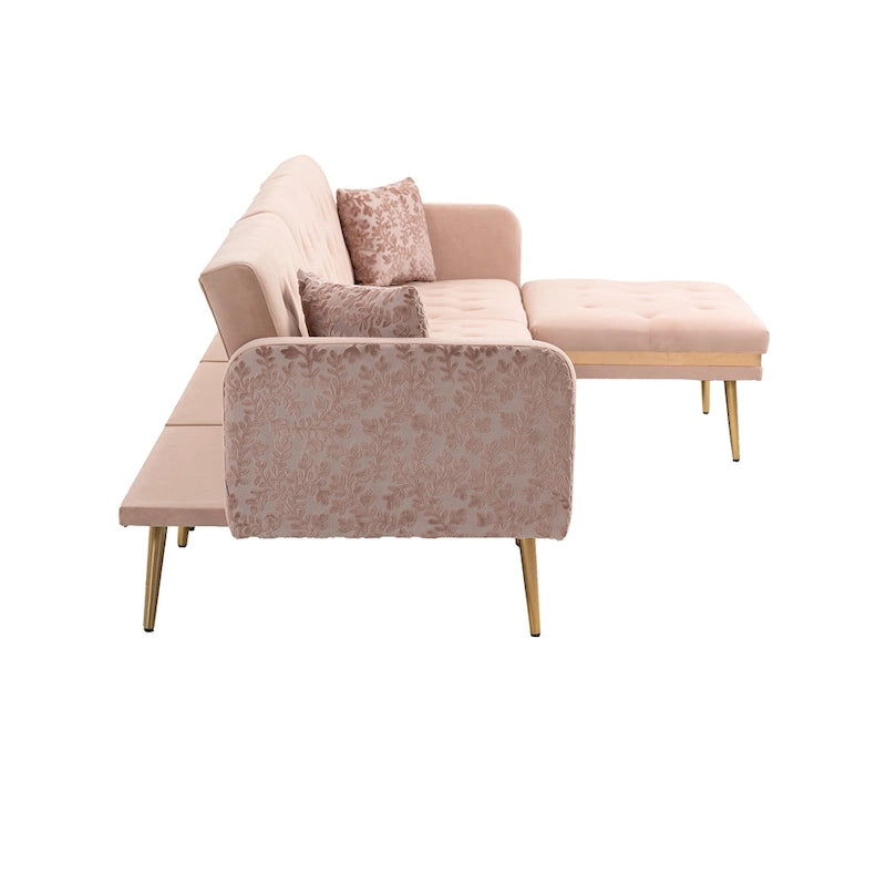 Gepolstertes Tufting-Schlafsofa in L-Form mit Ottoman aus Polyester