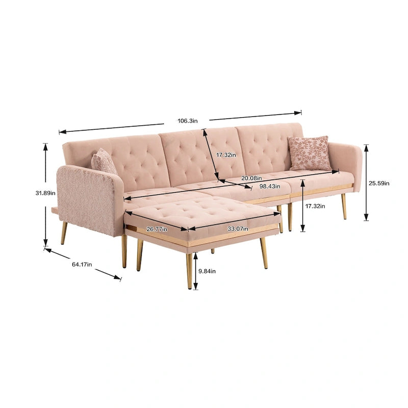 Gepolstertes Tufting-Schlafsofa in L-Form mit Ottoman aus Polyester