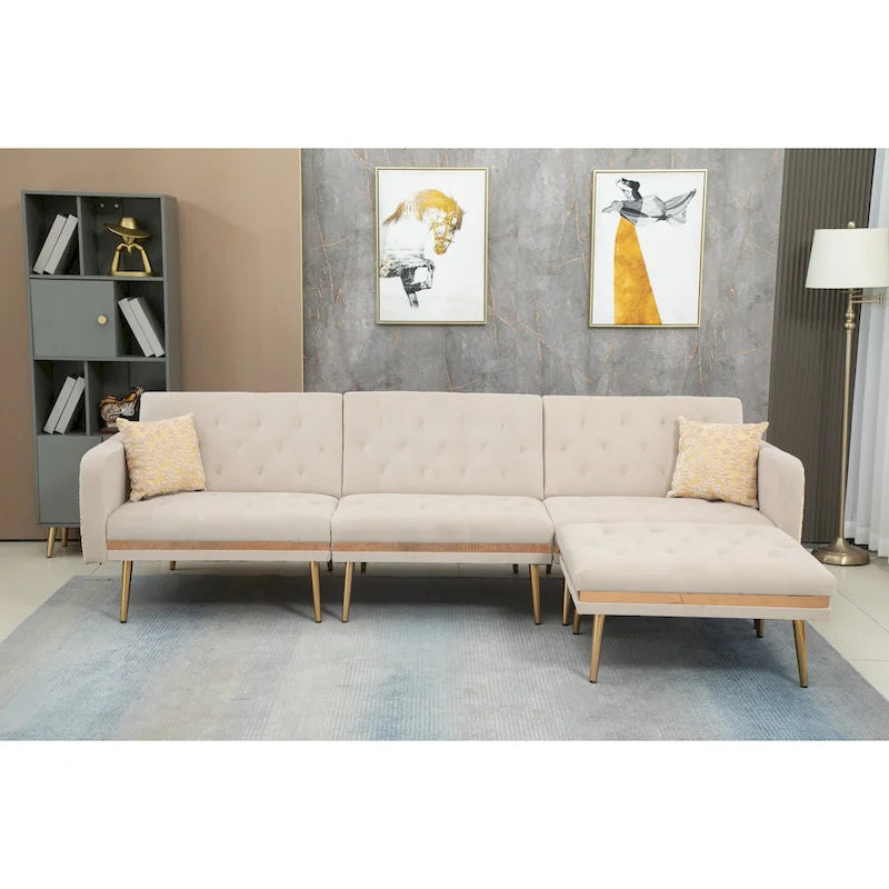 Gepolstertes Tufting-Schlafsofa in L-Form mit Ottoman aus Polyester