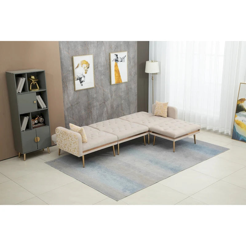 Gepolstertes Tufting-Schlafsofa in L-Form mit Ottoman aus Polyester