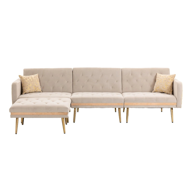 Gepolstertes Tufting-Schlafsofa in L-Form mit Ottoman aus Polyester