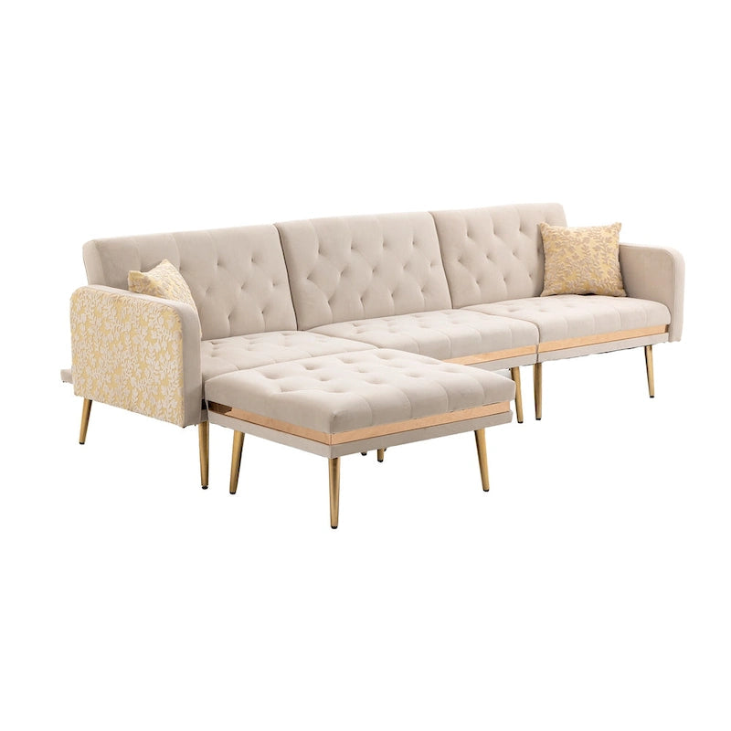 Gepolstertes Tufting-Schlafsofa in L-Form mit Ottoman aus Polyester
