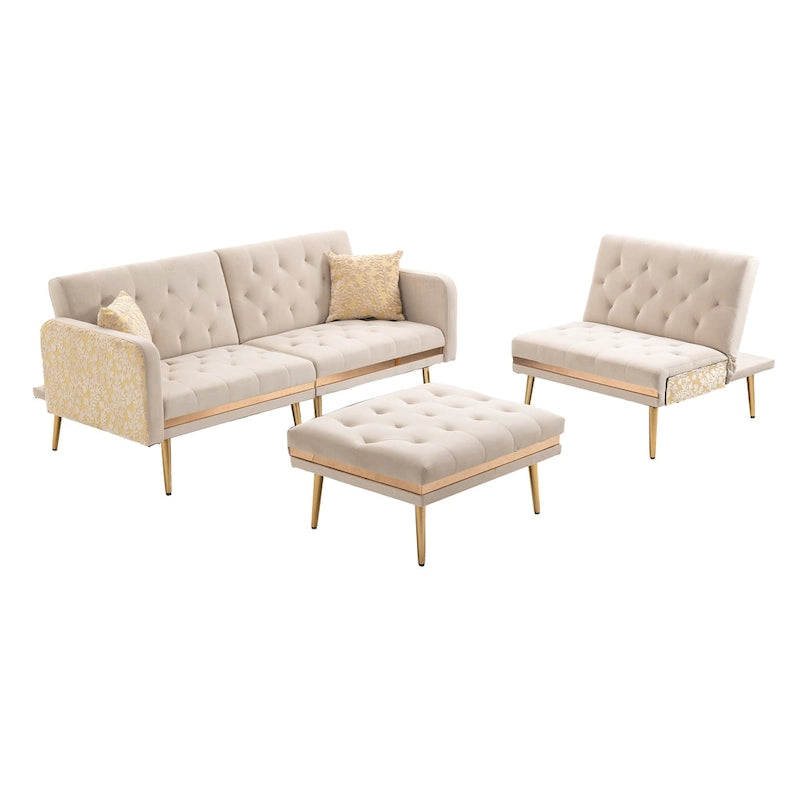 Gepolstertes Tufting-Schlafsofa in L-Form mit Ottoman aus Polyester