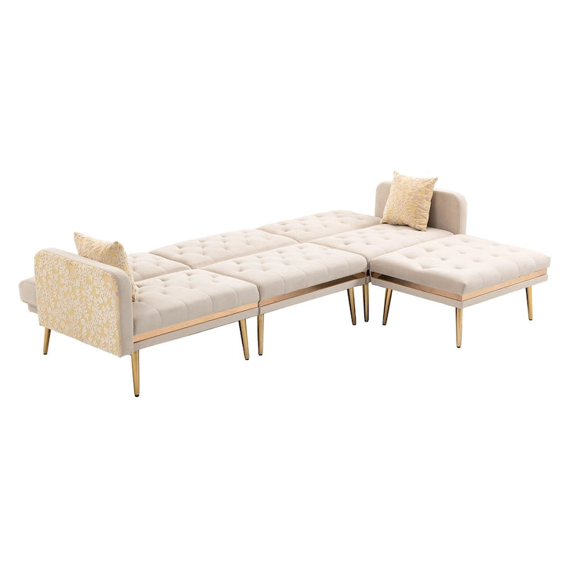 Gepolstertes Tufting-Schlafsofa in L-Form mit Ottoman aus Polyester