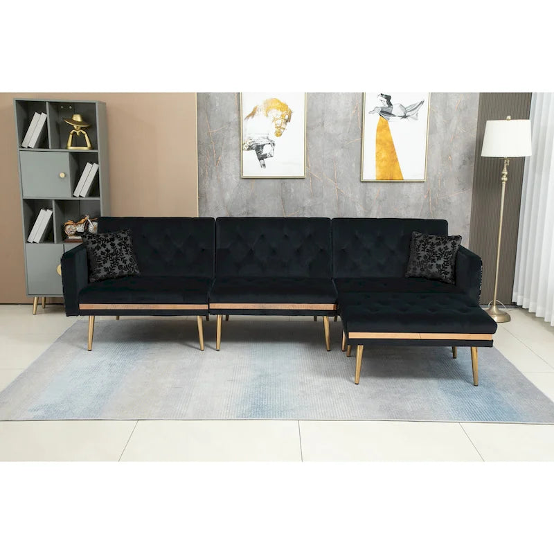 Gepolstertes Tufting-Schlafsofa in L-Form mit Ottoman aus Polyester