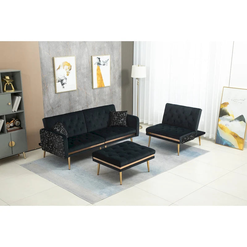 Gepolstertes Tufting-Schlafsofa in L-Form mit Ottoman aus Polyester