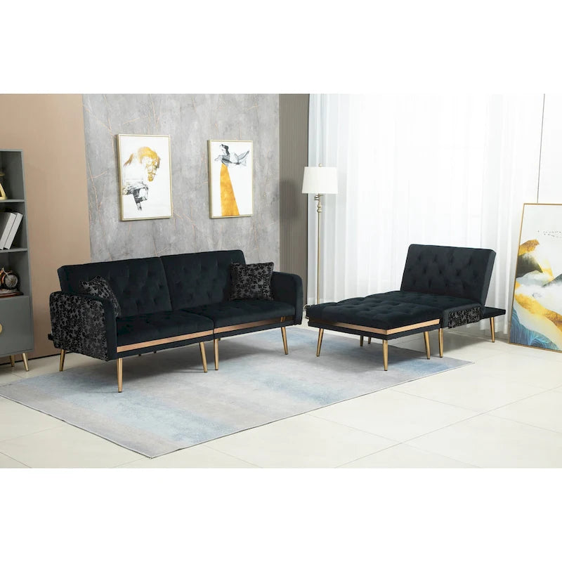 Gepolstertes Tufting-Schlafsofa in L-Form mit Ottoman aus Polyester