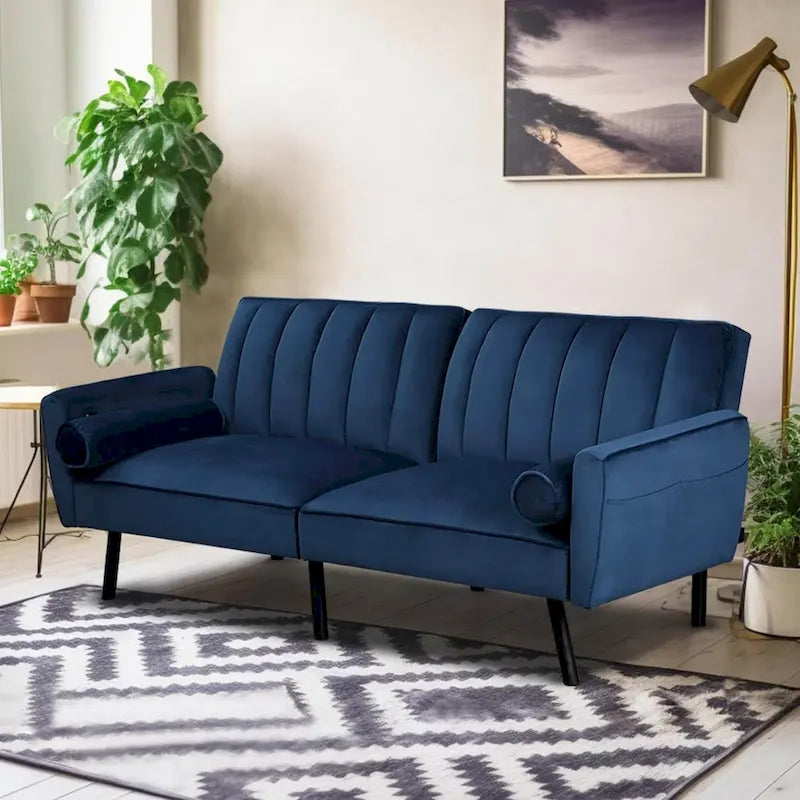 Schlafsofa Samt Schlafsofa Schlafsofa wandelbares Futonsofa mit USB, Schlafsofa für Wohnheim, Apartment, Bonusraum - 2-Personen