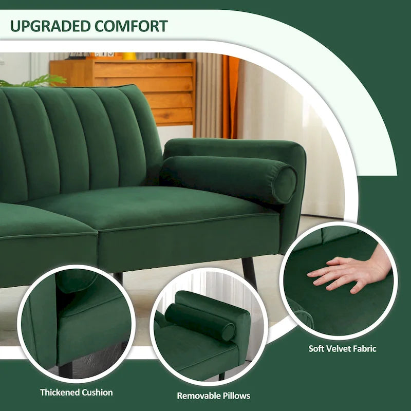 Schlafsofa Samt Schlafsofa Schlafsofa wandelbares Futonsofa mit USB, Schlafsofa für Wohnheim, Apartment, Bonusraum - 2-Personen