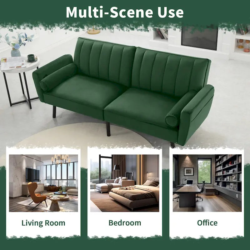 Schlafsofa Samt Schlafsofa Schlafsofa wandelbares Futonsofa mit USB, Schlafsofa für Wohnheim, Apartment, Bonusraum - 2-Personen